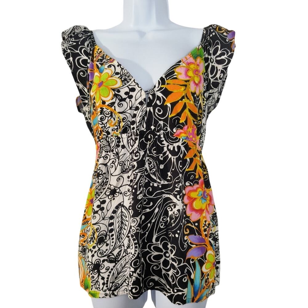 Vintage Jams World Babydoll Top Wmn's Size XS Multicolor Print Cap Sleeve